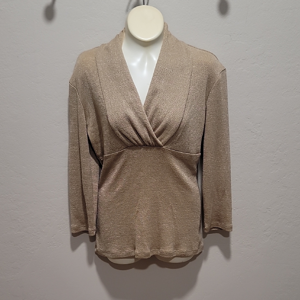 INC International Concepts Brown Fitted Wrap Blouse 3/4 Sleeve